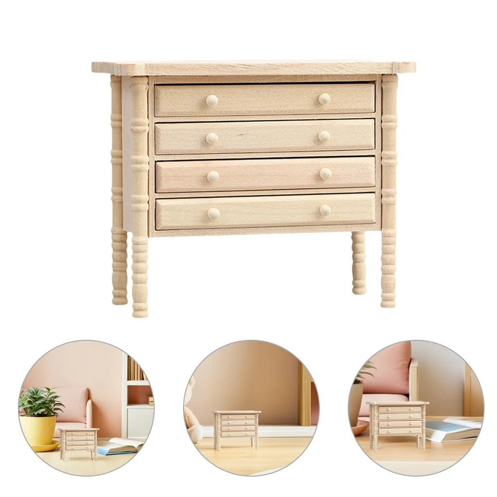 

Miniature Wooden Chest Drawers Unfinished Craft Durable Storage Dollhouse Furniture Decor DIY Wood Dollhouse Furniture