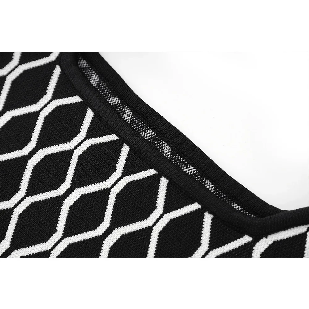 فستان جاكار عالي الخصر بتصميم جديد لربيع وصيف 2025 أنيق برقبة مربعة بدون أكمام فستان محبوك على الموضة