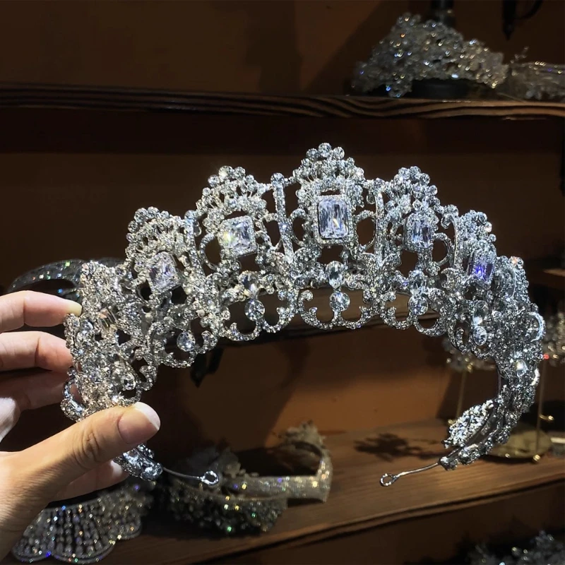 Bridal wedding zircon three-dimensional European big crown wedding accessories main yarn crown