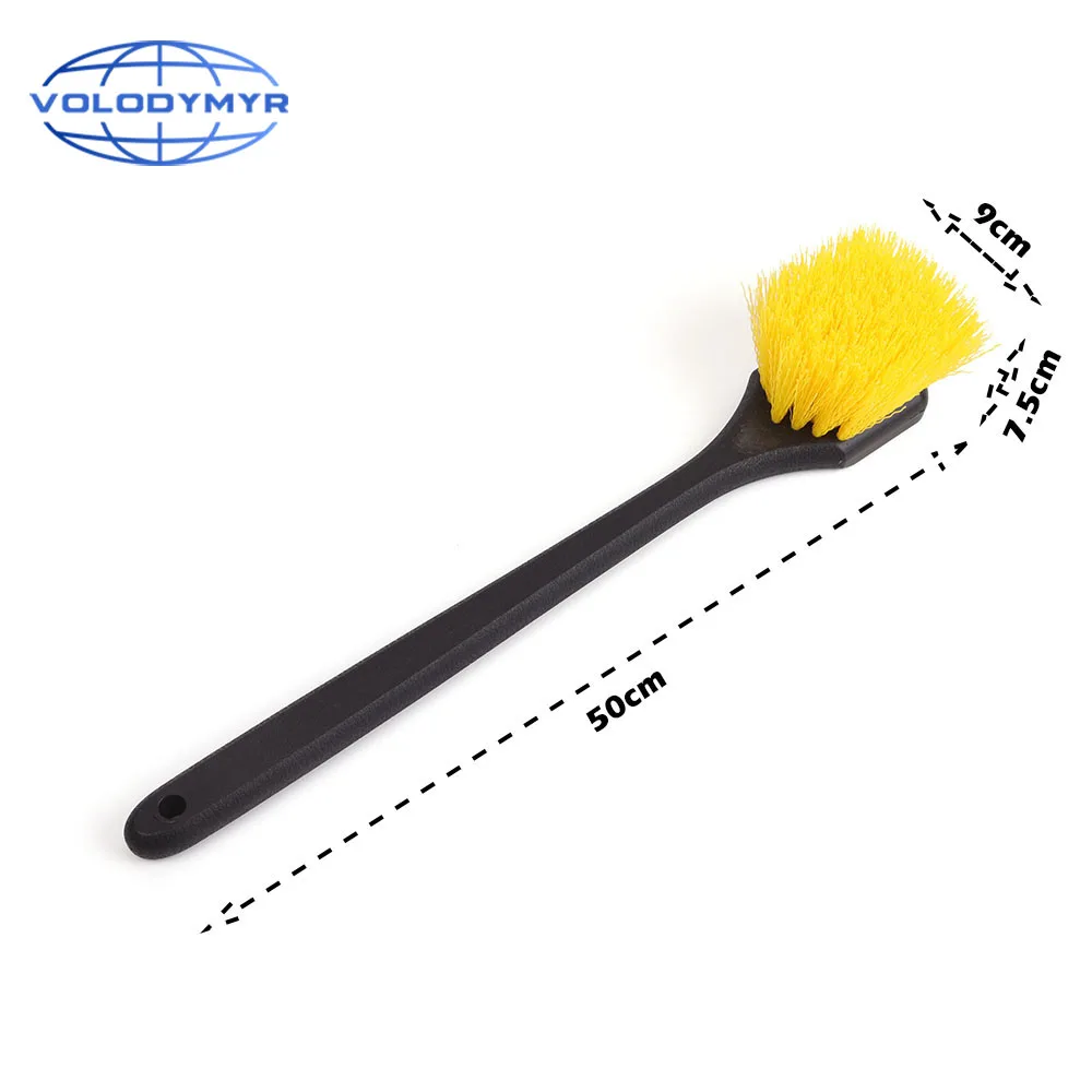 Car Brush Rim Tire Wheel Cleaner with Long Handle and Yellow Hard Bristles Detailer for Auto Detailing Cleaning Clean Detail
