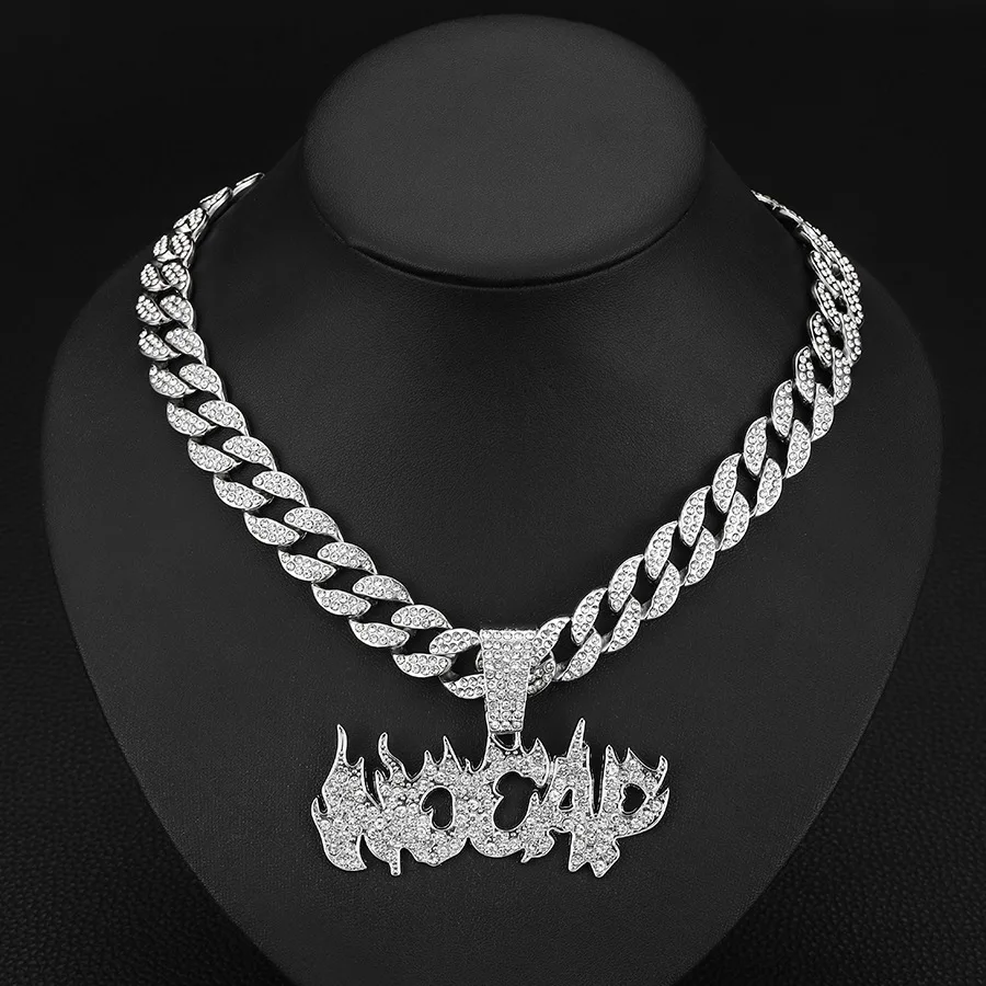 Personality Hip hop Alphabet Flame Pendant Men's necklace Niche design Fashion diamond studded full diamond necklace jewelry