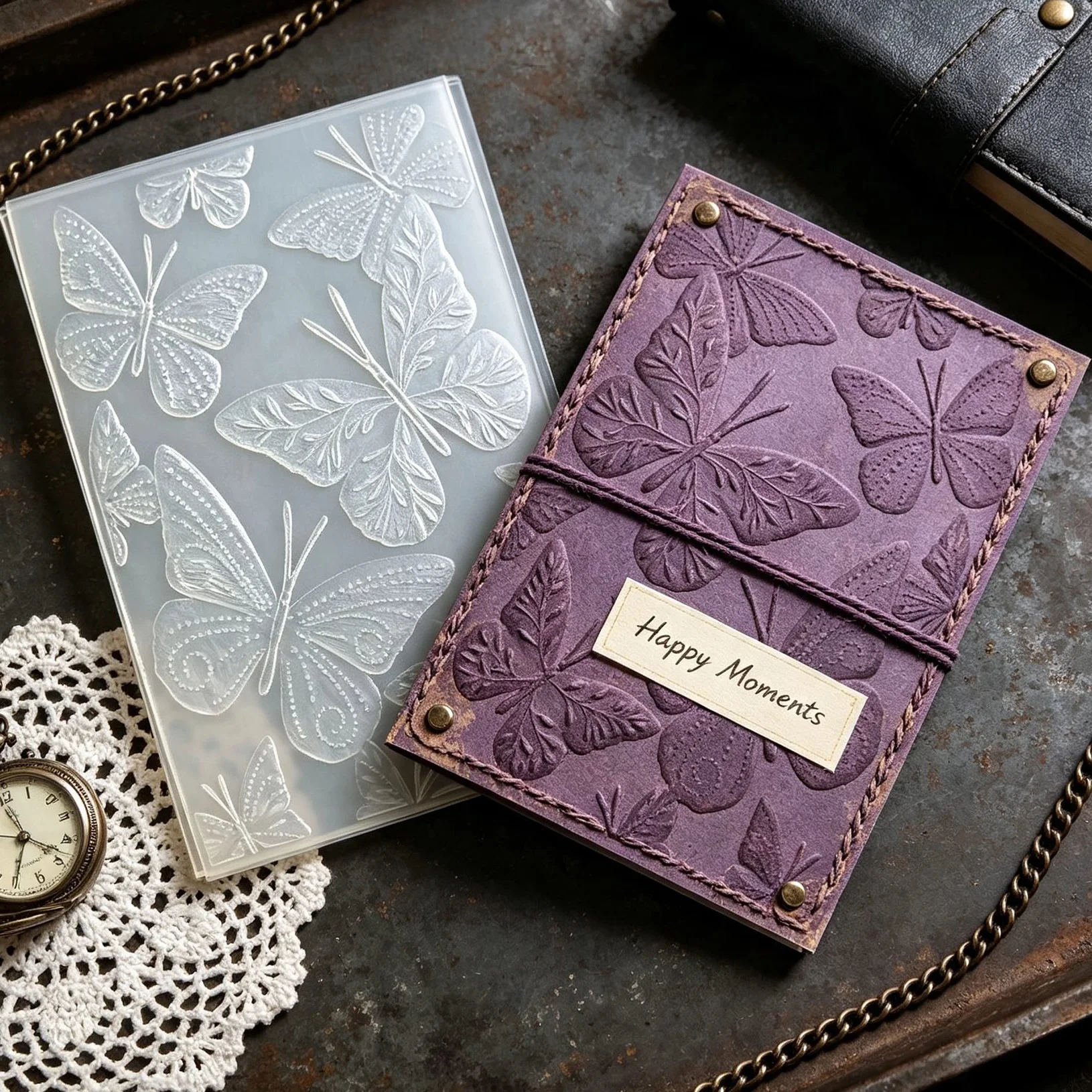 Dot pattern, leaf pattern, double style, staggered overlapping, butterfly full page relief embossed board, elegant and beautiful