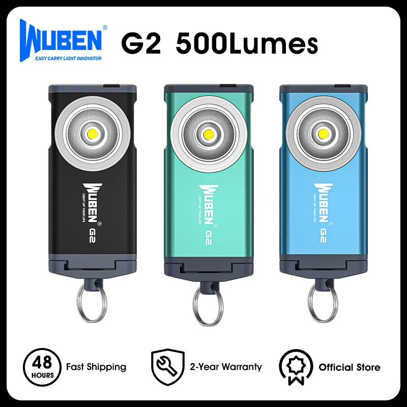 WUBEN G2 Multi-functional Mini EDC LED Keychain Flashlight 500 Lumen Rechargeable 5 Modes Magnetic Tail Camping Lamp