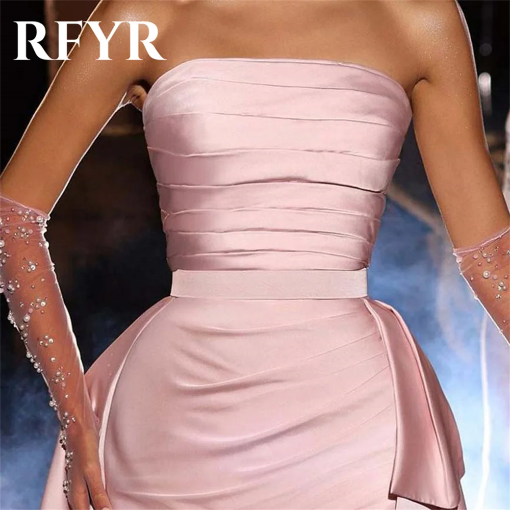 RFYR Pink A-Line Formal Dresses Stain Pleat Party Dress with SIde Slit Strapless Sleeveless Special Occasion Dress robe soirée