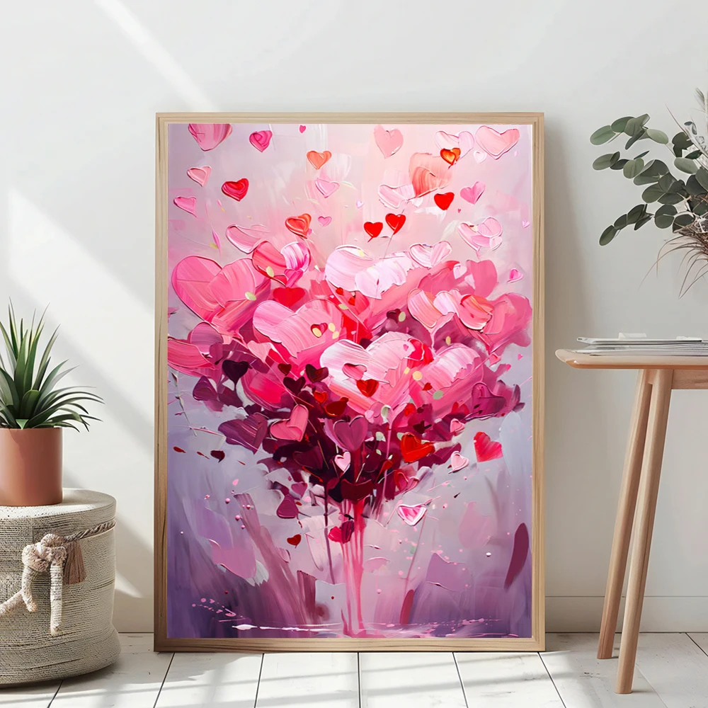 Heart Balloon Cloud Posters Canvas Painting Pink Valentine's Day Pictures and Prints Wall Art for Home Living Room Bedroom Decor image 2