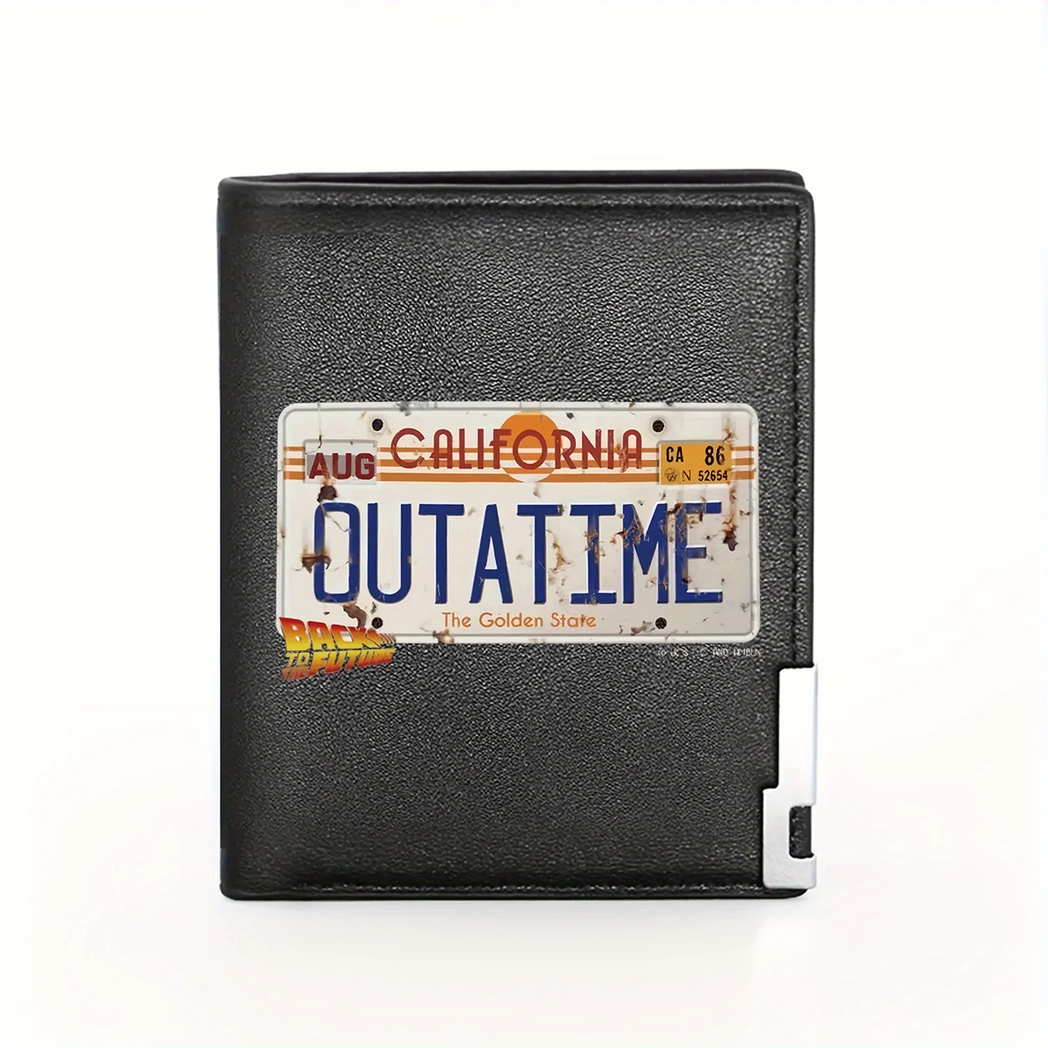 Outatime California Placa de matrícula Regreso al futuro Negocios Hombres Casual Elegante Simple Práctico Calidad Cartera Elegante Printi