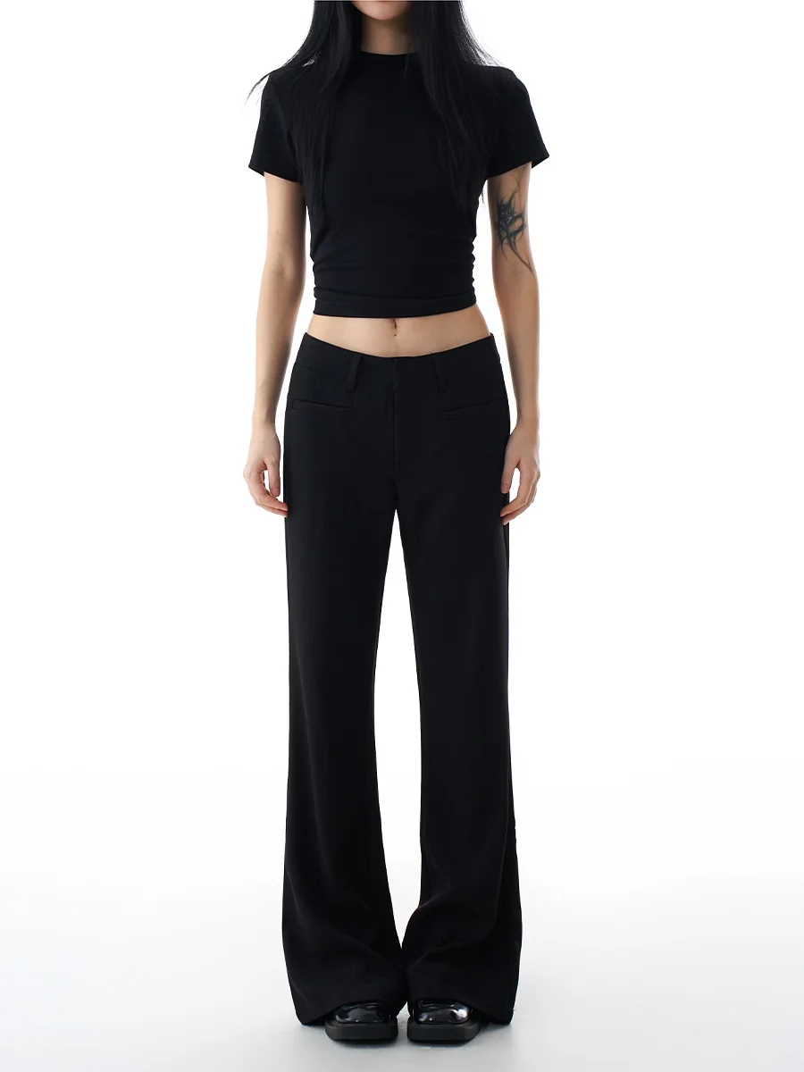 

Черные расклешенные брюки с низкой талией, женские облегающие повседневные брюки-копыта, не подходящие леггинсы, осеннее новое поступление