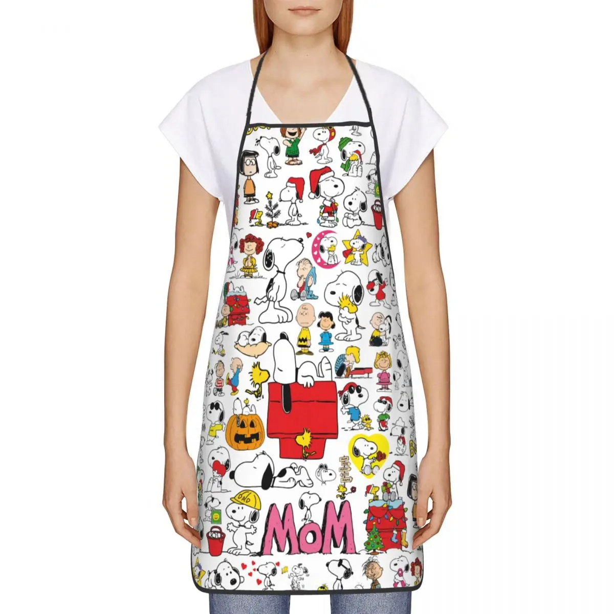 Custom Bib Cute Cartoon Snoopy Aprons Men Women Unisex Adult Chef Cooking Kitchen Tablier Cuisine Baking