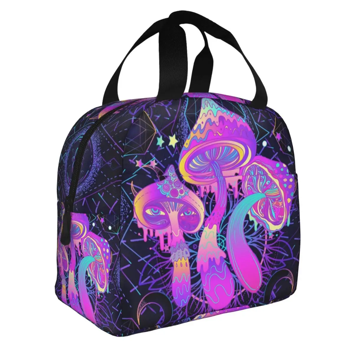 Magic Mushroom Trippy Psychedelic Neon Pastel Goth Resuable Lunch Box Women Leakproof Thermal Cooler Food Insulated Lunch Bag
