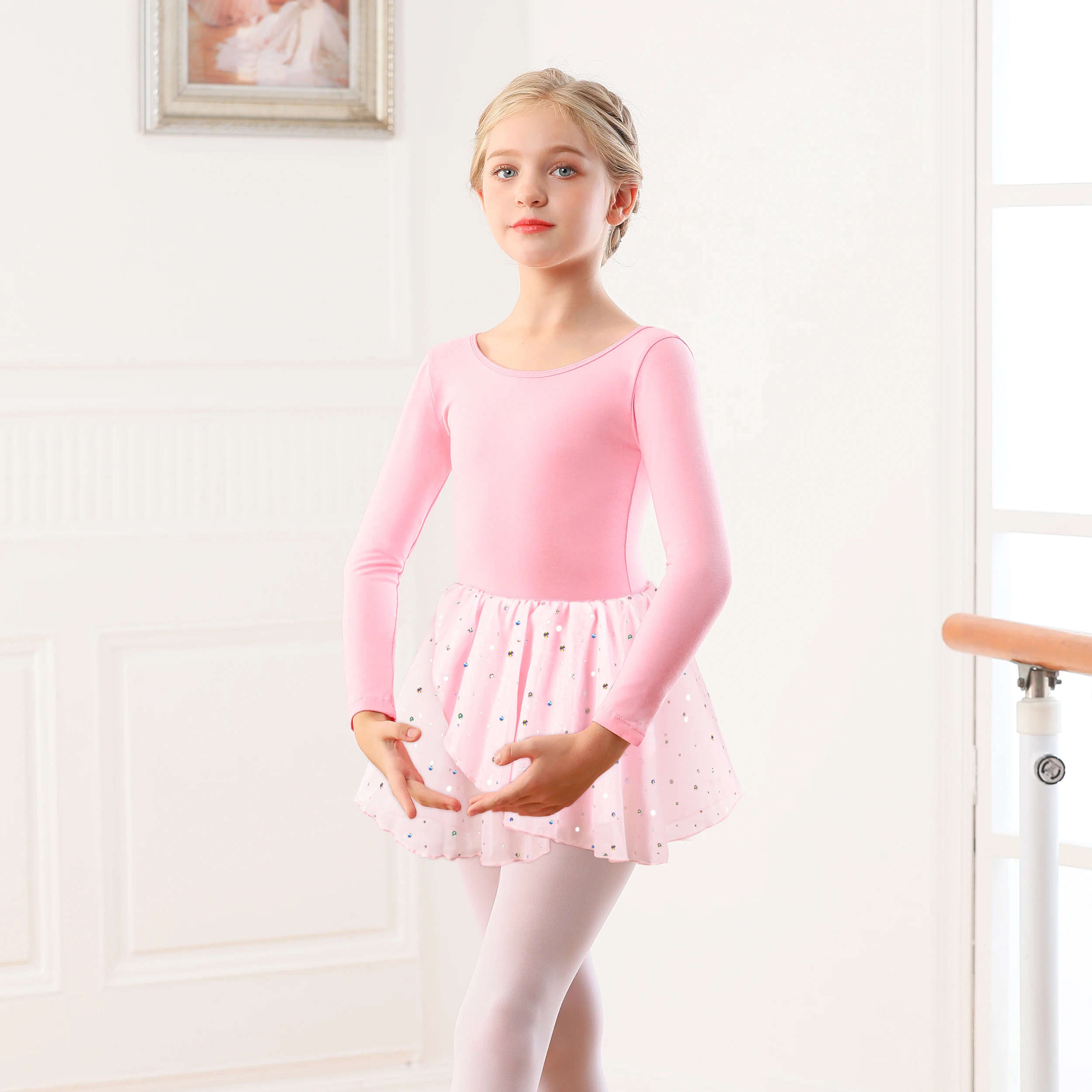 Girls Ballet Leotards for Dance Camisole Dress Hollow Crisscross Back,Shiny Skirt