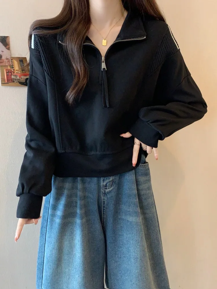 

plus Size Women's Ne ort Sweatirt Jaet f Zipper Spring Faion Casual Slimming Top for Plump MM