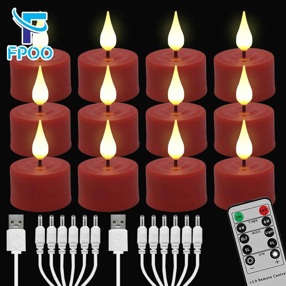 

FPOO Flameless LED Candles Electronic Timer Remote USB Rechargeable Home Decor Candle For Wedding Christmas Halloween Tea Lights