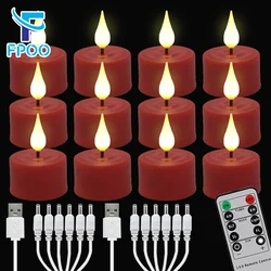 FPOO-Velas LED sem chama com temporizador eletrônico, remoto, USB recarregável, Home Decor, vela para casamento, Natal, Halloween, luzes do chá