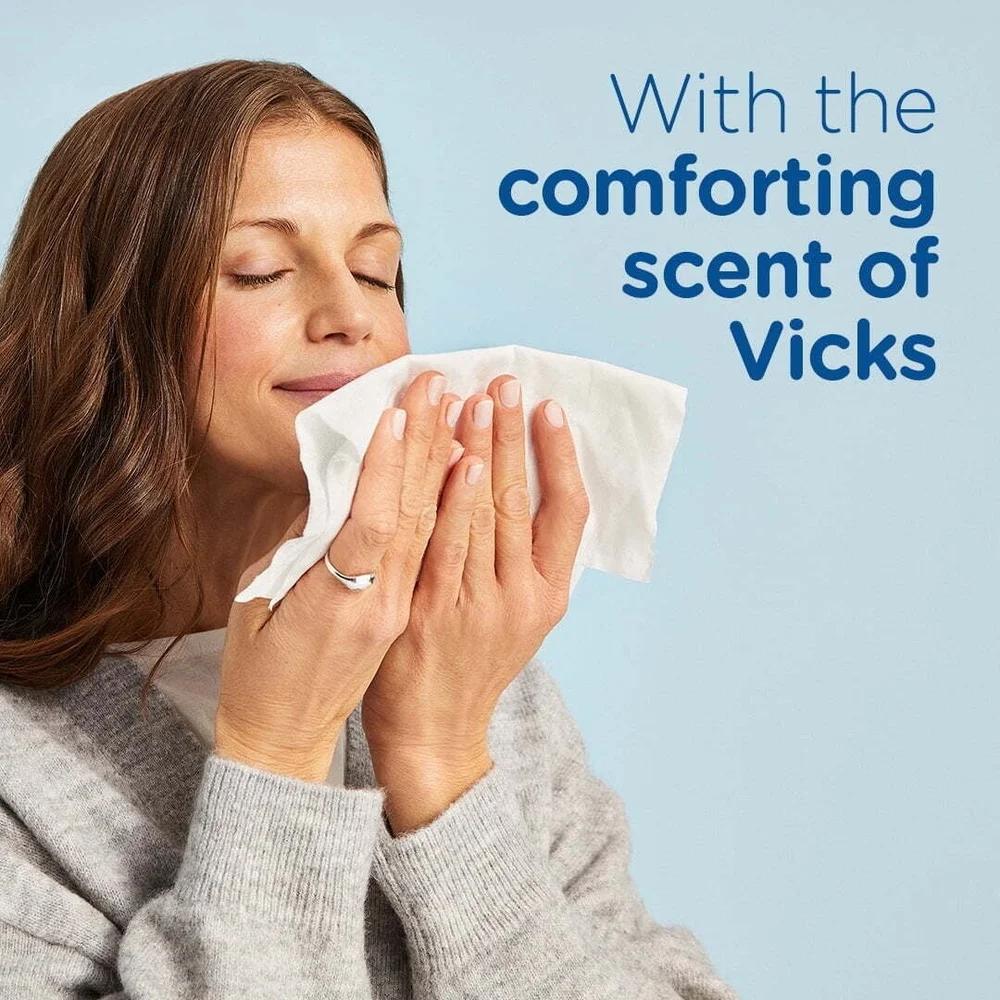 Plus Lotion with the Scent of Vicks Facial Tissue White 4 Cubes 48 Facial Tissues per Box