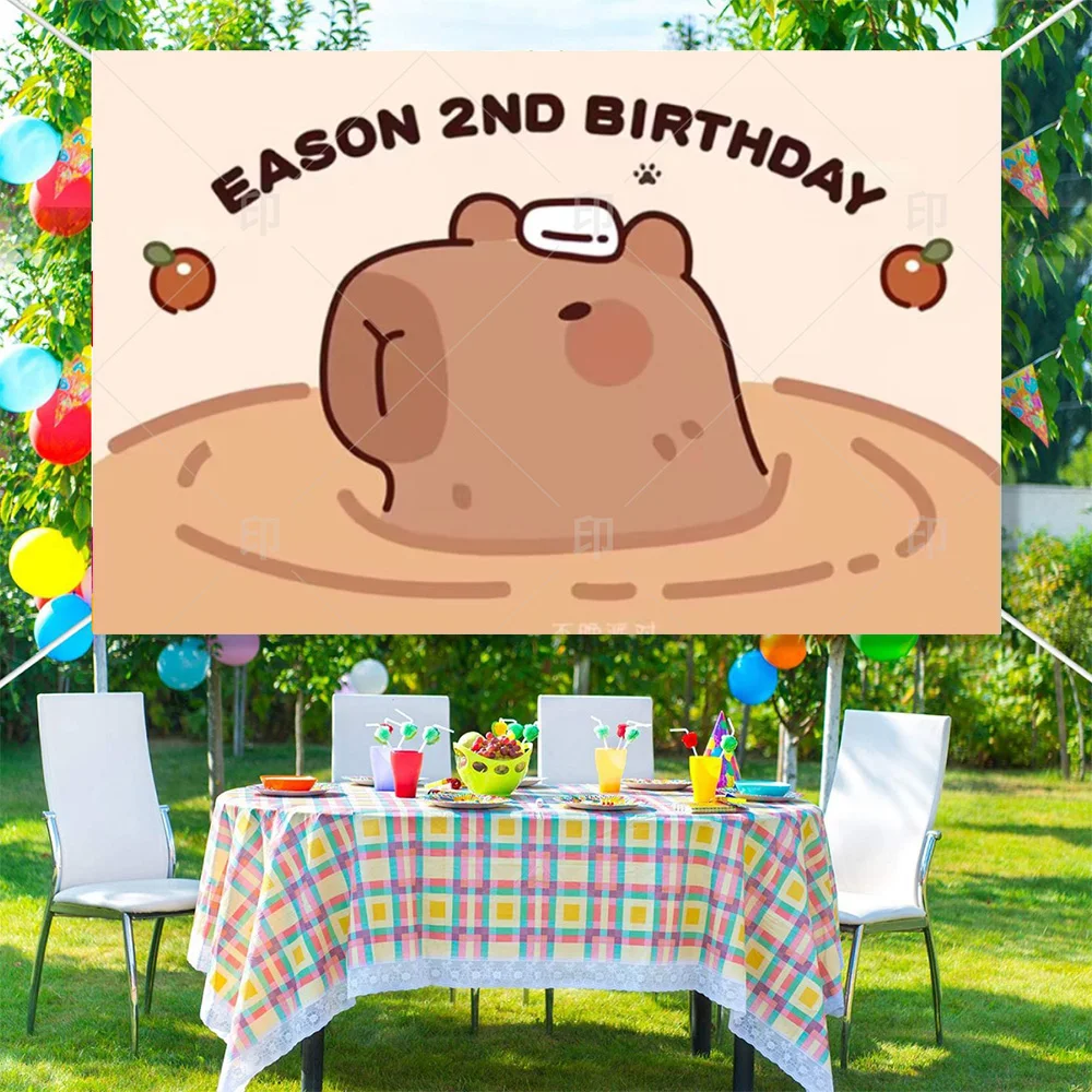 Cute Capybara Birthday Party Decoration Balloon Banner Background Cake Topper Supplies Kids Gifts Room Decor Photography Props