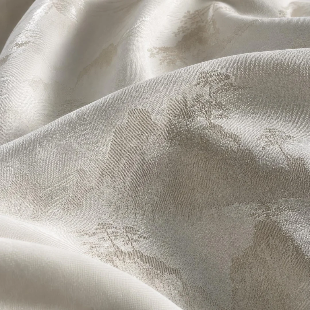 Chinese Style Landscape Jacquard Curtain Vintage Mountain Pattern Window Drapes for Living Room Tea Room Home Decoration