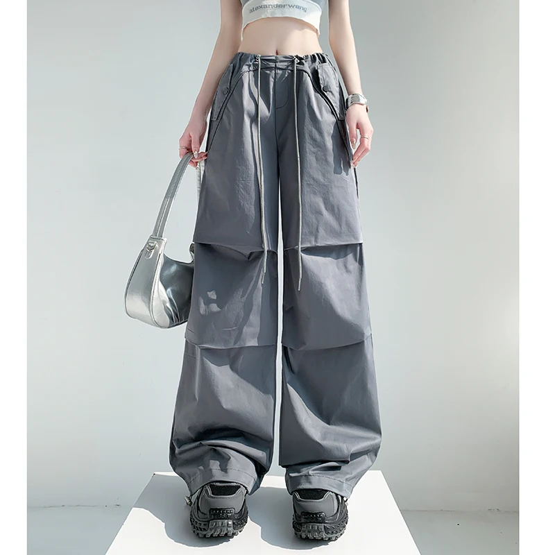 2024 New Quick Dry Cargo Pants Women Baggy Lightweight Sport Fishing Elastic Waist Drawstring Pocket Trousers Summer Pants Girls