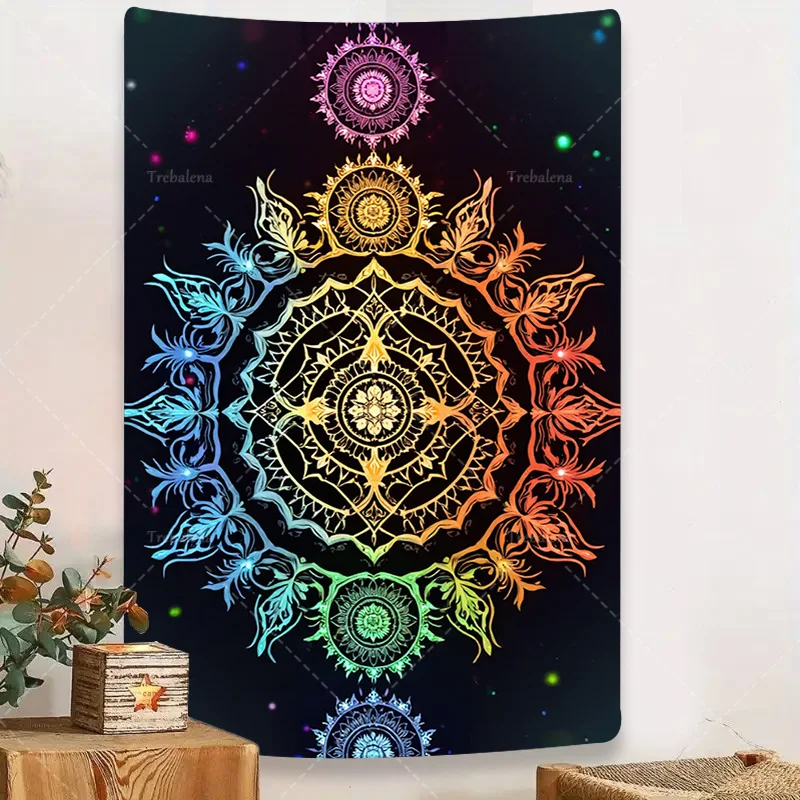 

1pc Wall Tapestry Boho Mandala Tapestry - Rainbow Floral Design for Yoga & Meditation Space