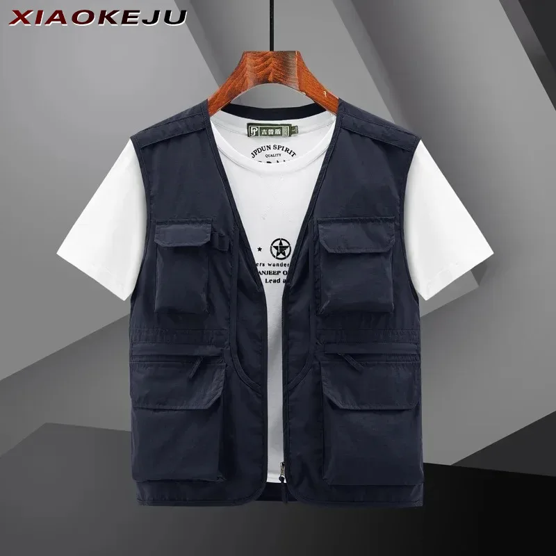 

Size Men's Vest Camping Coats Original High Quality Fishing Large Sleeveless Jacket Multi-pocket Embroidered Vests Windbreaker