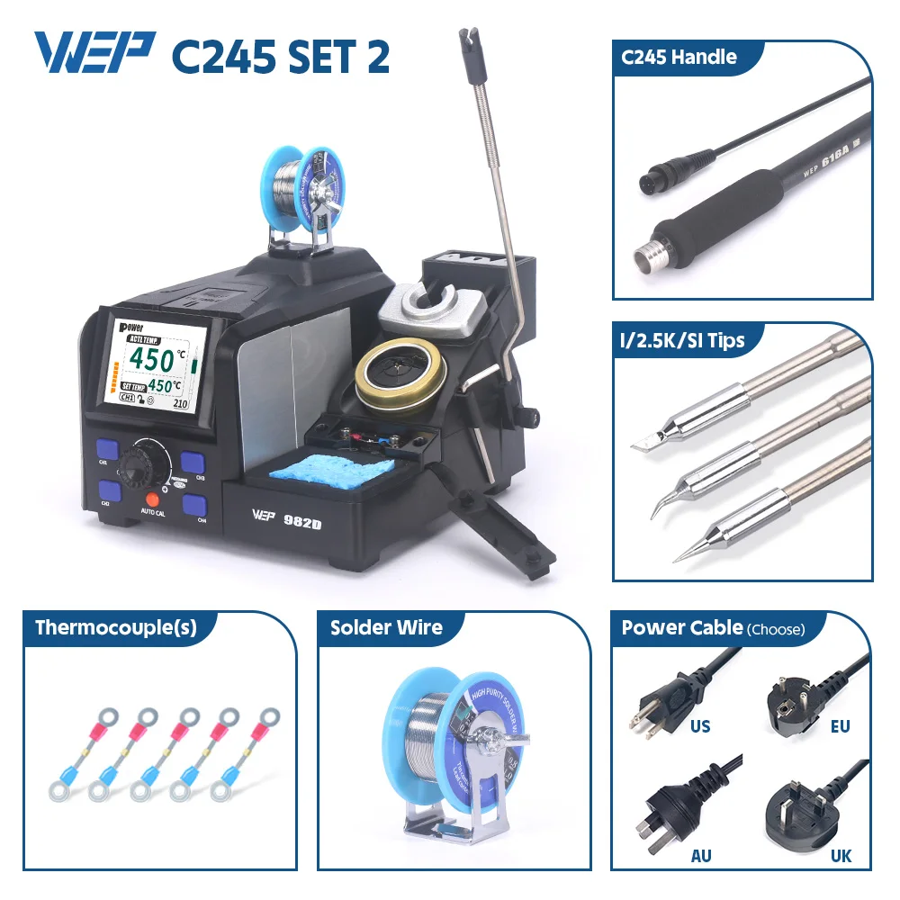 WEP 982D Precision Soldering Station With Auto Temperature Calibration, 2S Rapid Heating, Good For Micro Component Phone Repair