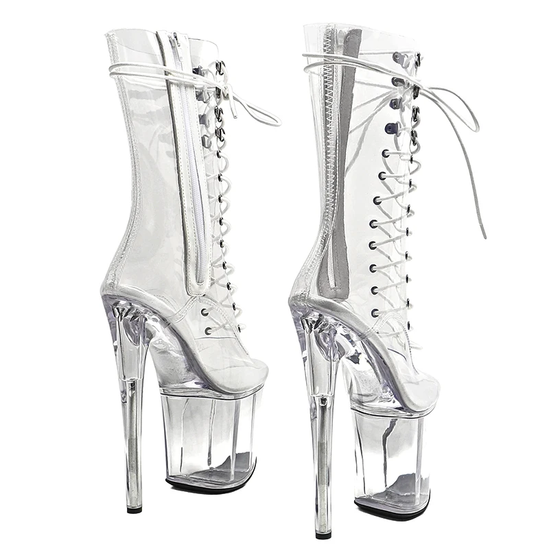 Leecabe  20CM/8inches  Clear PVC Upper  Trend fashion High Heel platform Boots closed toe  stripper heel  Pole Dance booties