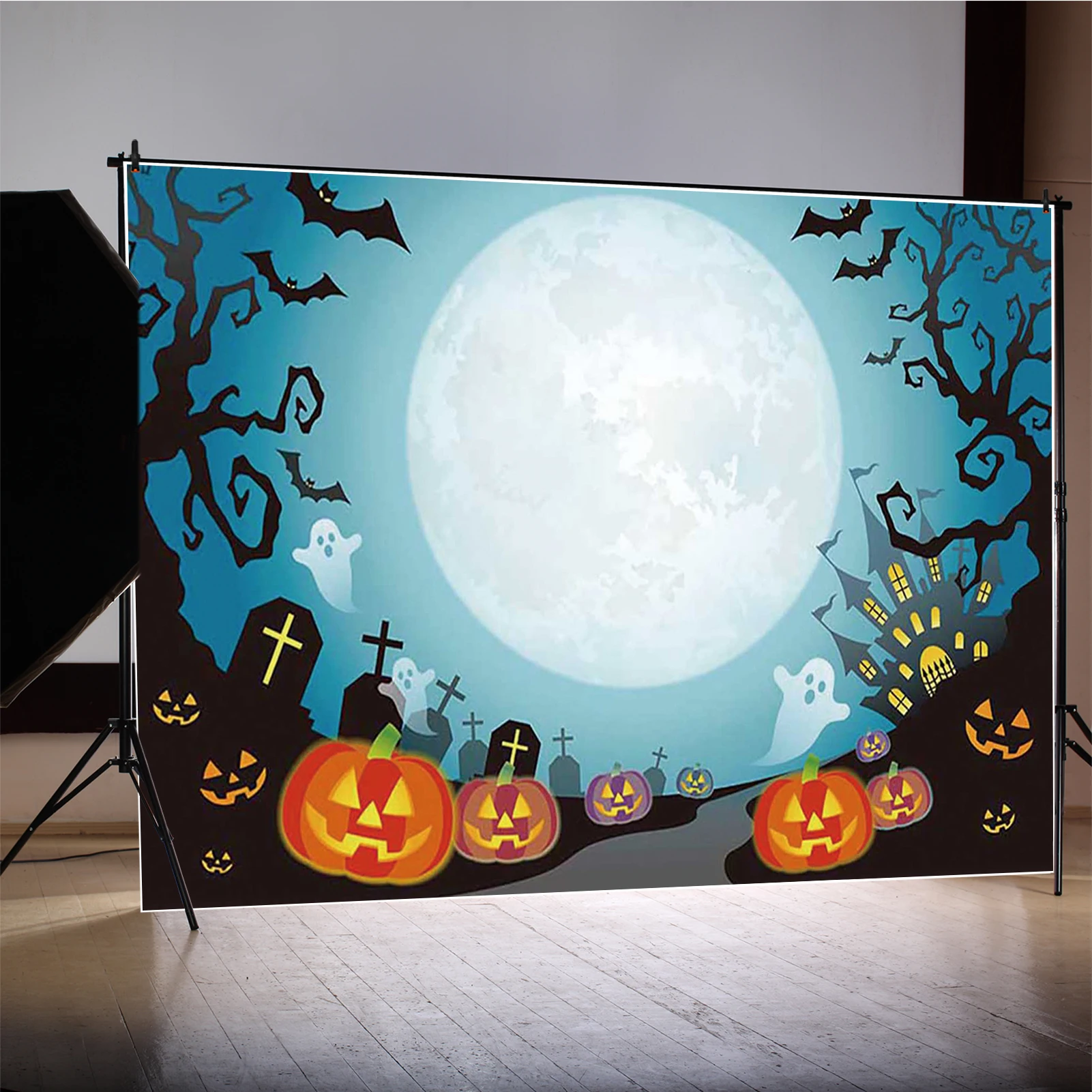 MOON.QG Creppy Хэллоуин фон для фотосъемки древний замок полная луна тыква фонарики фоны для фотографий фотозона