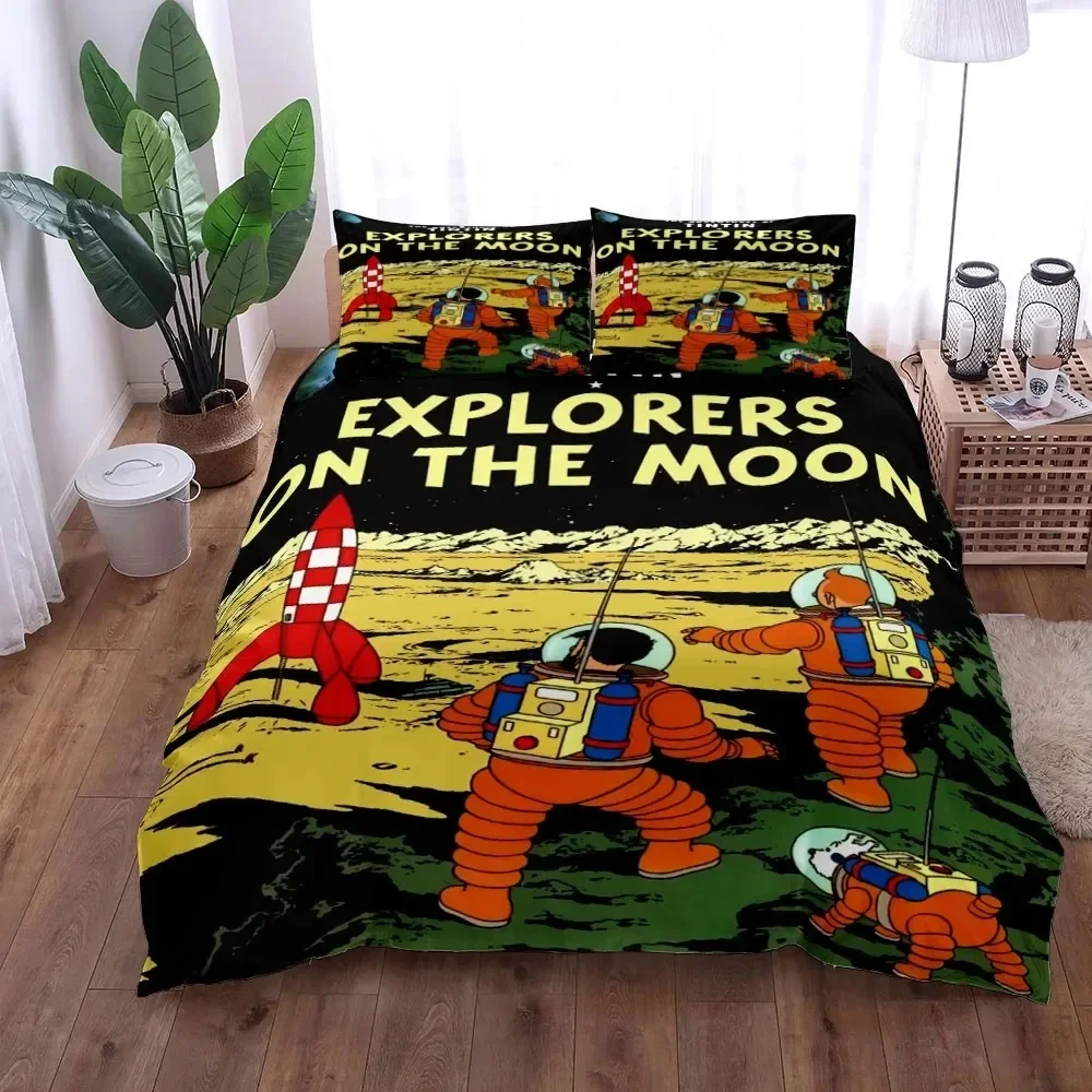 Tintin Adventure Duvet Cover Set King Queen Double Full Twin Single Size Bed Linen Set  Cover with Pillowcase Custom