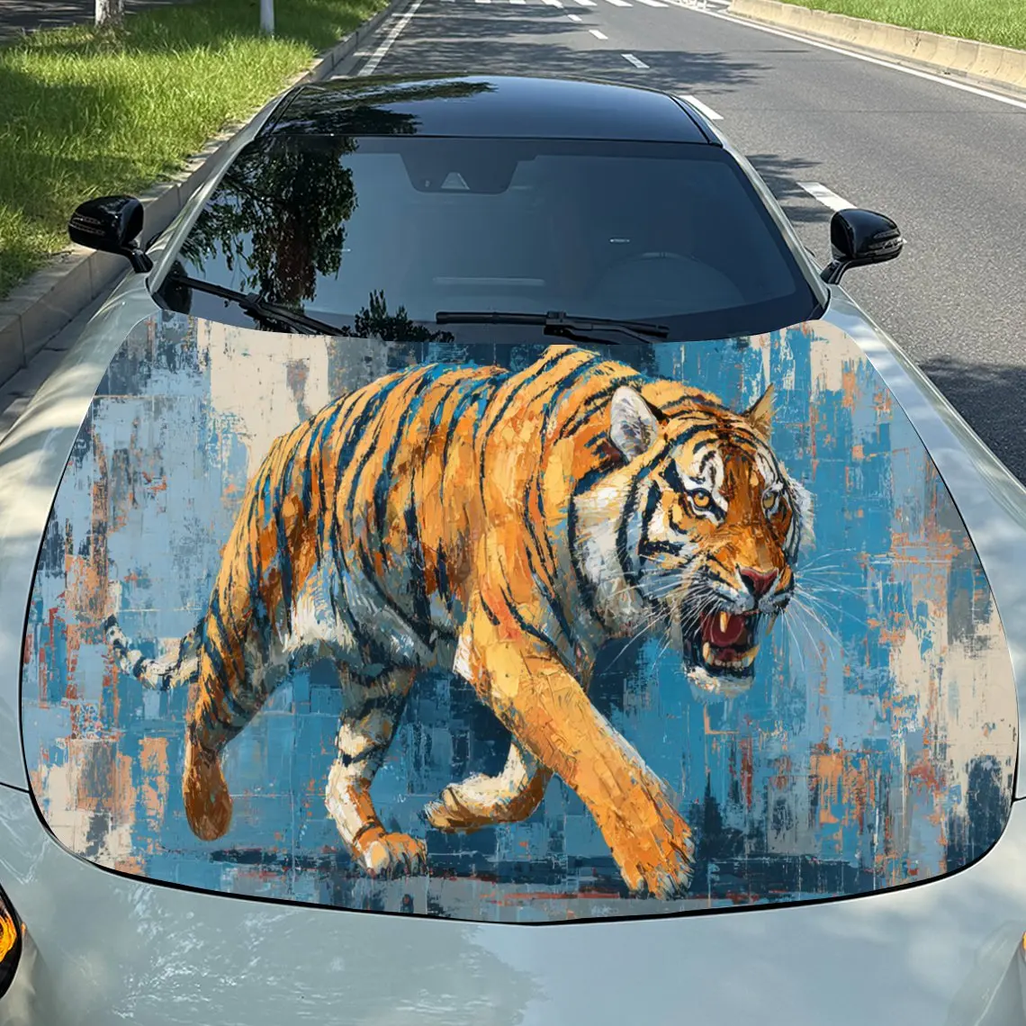 Dynamic Tiger Car Hood Stickers - Self-Adhesive, Waterproof and Durable Vinyl Wrap, Decorate And Protect Your Car - The Gift For
