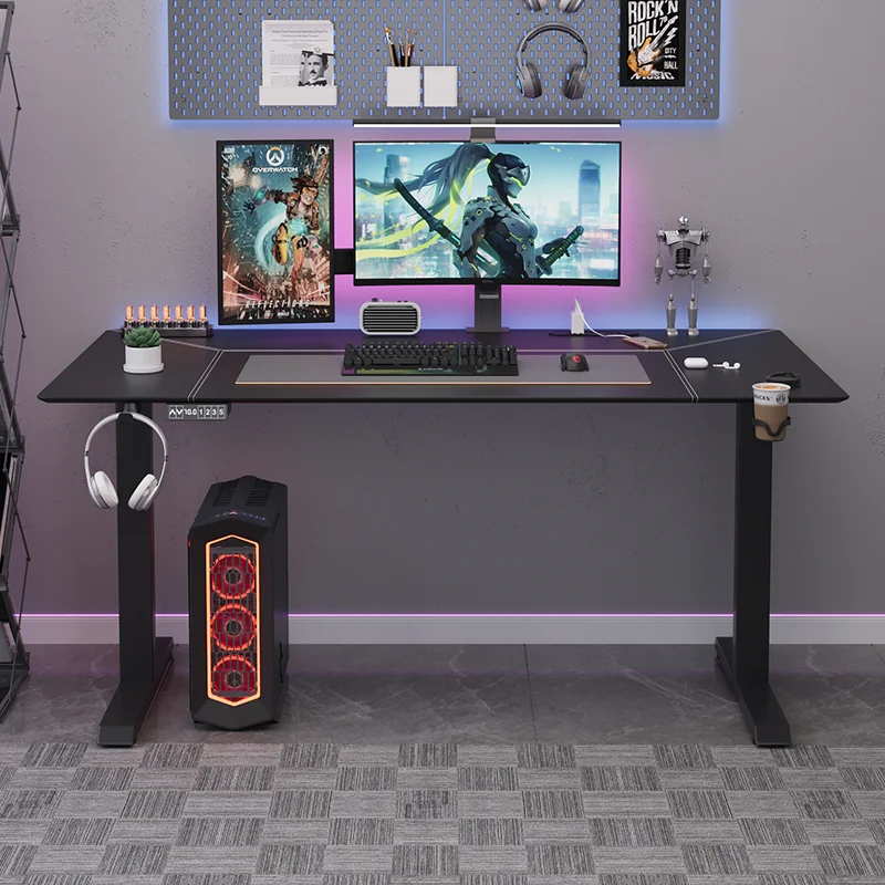 High-grade light luxury leather desktop electric lifting table workbench computer desk office home study desk e-sports table