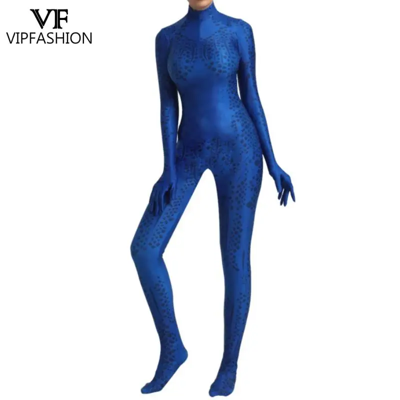 VIP FASHION Movie Cosplay Costume for Women Superhero Print Jumpsuits Full Cover Zentai Suit Sexy Bodysuit Holiday Party Clothes