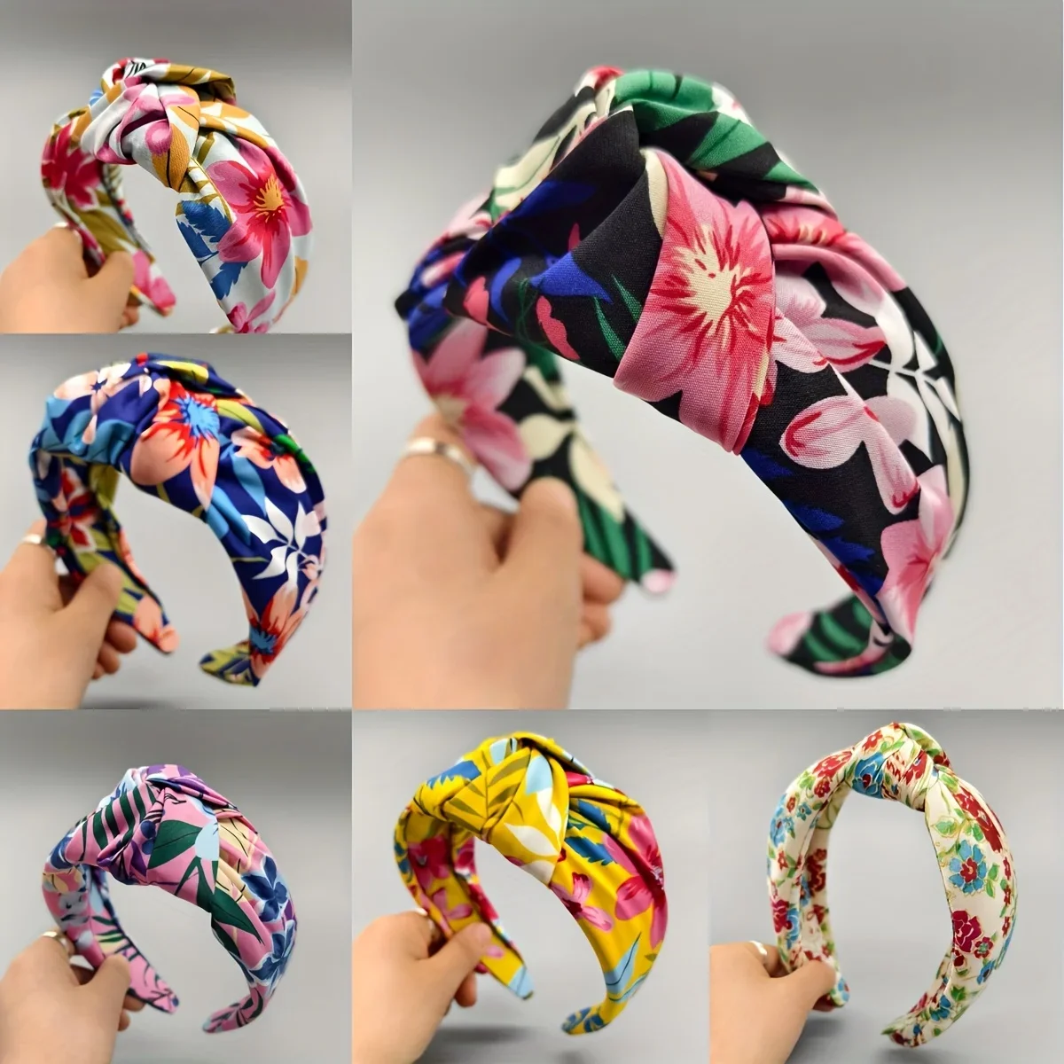

Knot Art Hairband Headband Hair Hoop Floral Printed Wide Cloth Non-Slip for Women Girls Daily Makeup Face Wash Hair Accessories