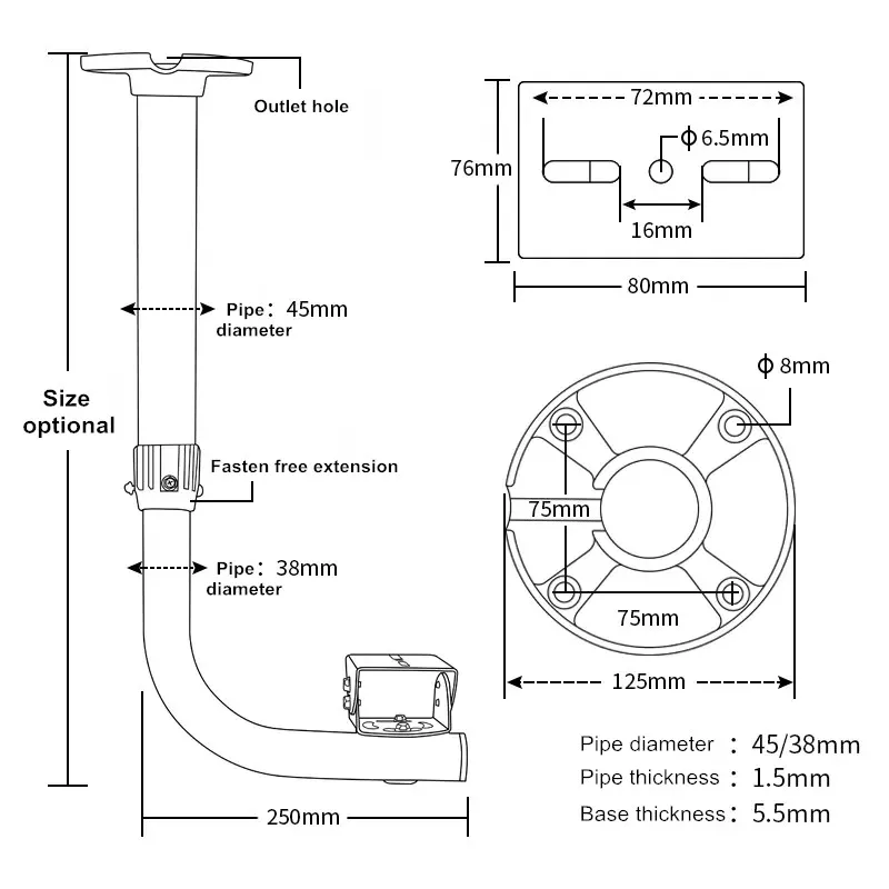 L-shaped Vertical Ceiling Mount Surveillance Camera Telescopic Bracket Extension 30-60cm 60-120cm Adjustable Lifting Support