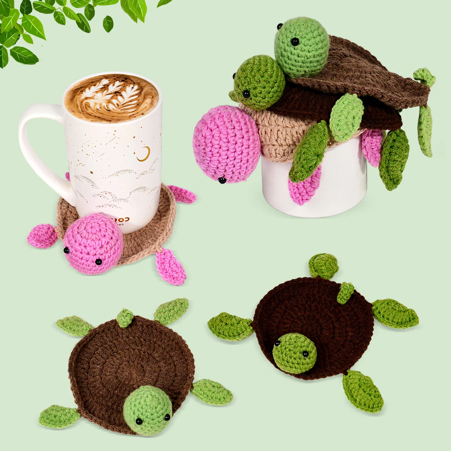 

1pc/3pcs Coaster, Handmade Cute Turtle Crocheted Coaster, Potholder Hand Knitted Mug Coaster, Teacup Mat, Perfect Housewarming