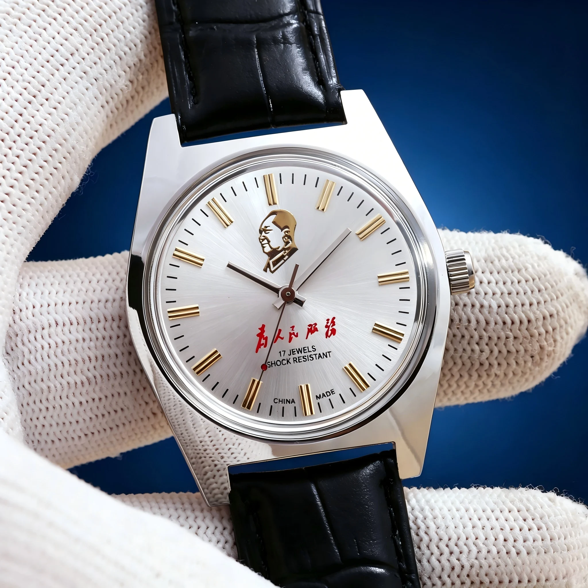 Shanghai Brand Vintage Mechanical Watch 17 Jewels Manual Winding Shock Resistant Leather Strap Dress Watch