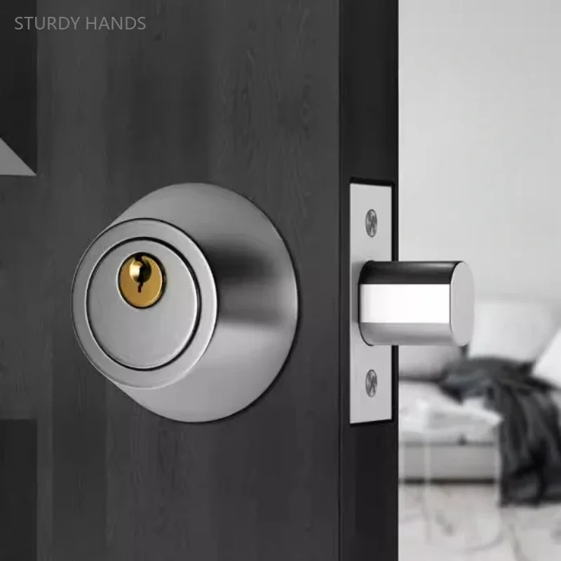 1 set of stainless steel invisible door lock single sided circular indoor wooden door lock household use Including keys - Detail 1
