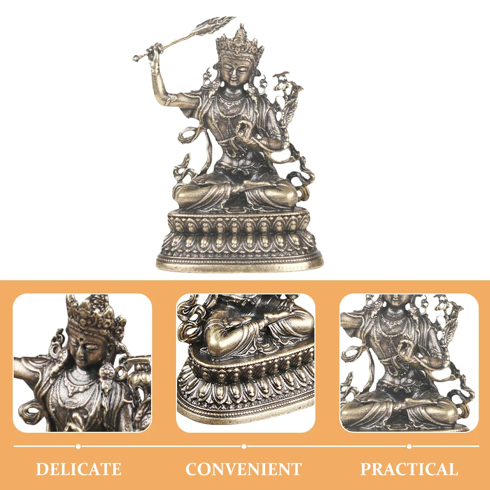 Manjushri Bodhisattva Ornaments Brass Craft Statue Retro Buddha Indoor Sculpture