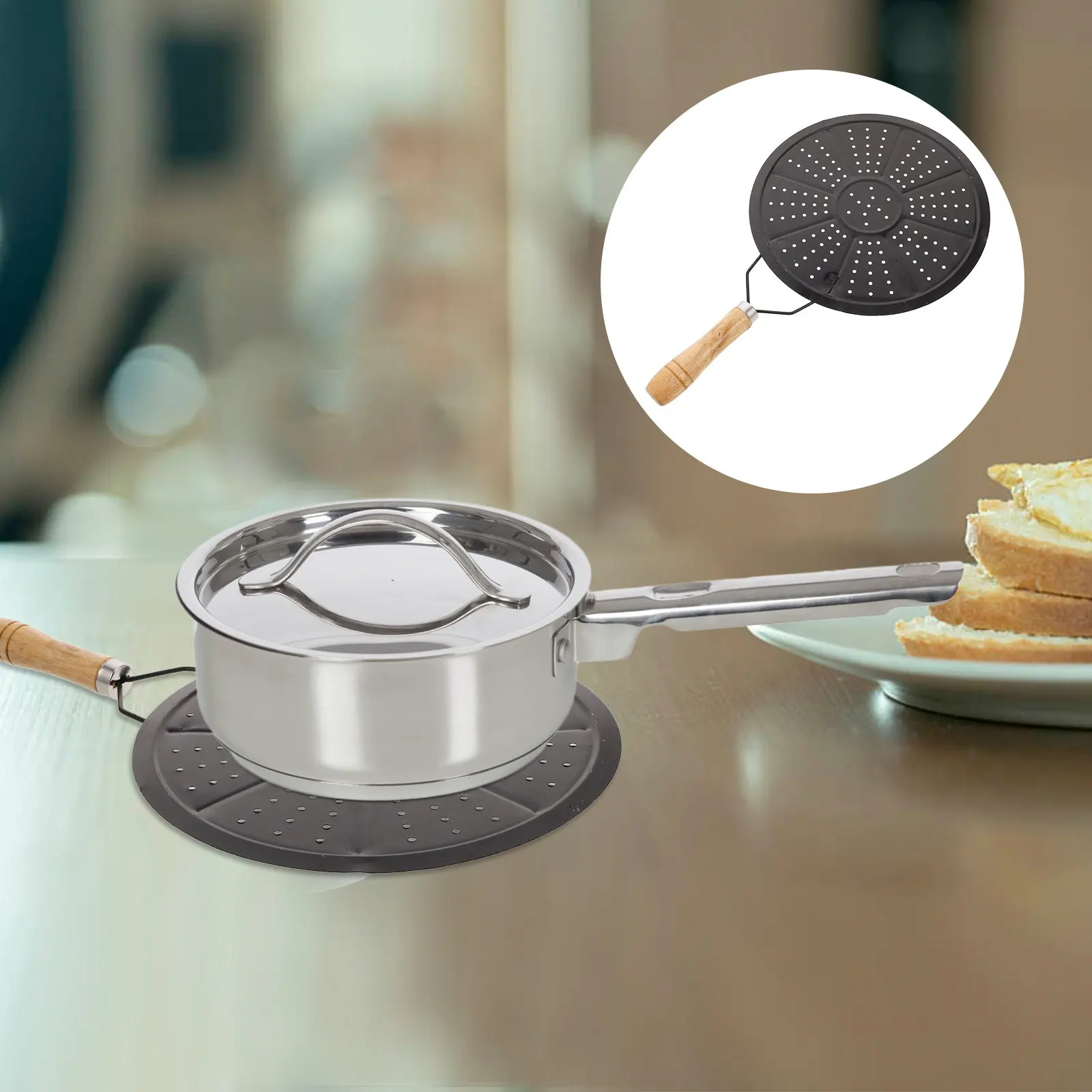 Premium Heat Resistant Pot Pad Set Natural Wood and Iron Insulated Countertop Protector for Induction Cooktop Gas Stovetop