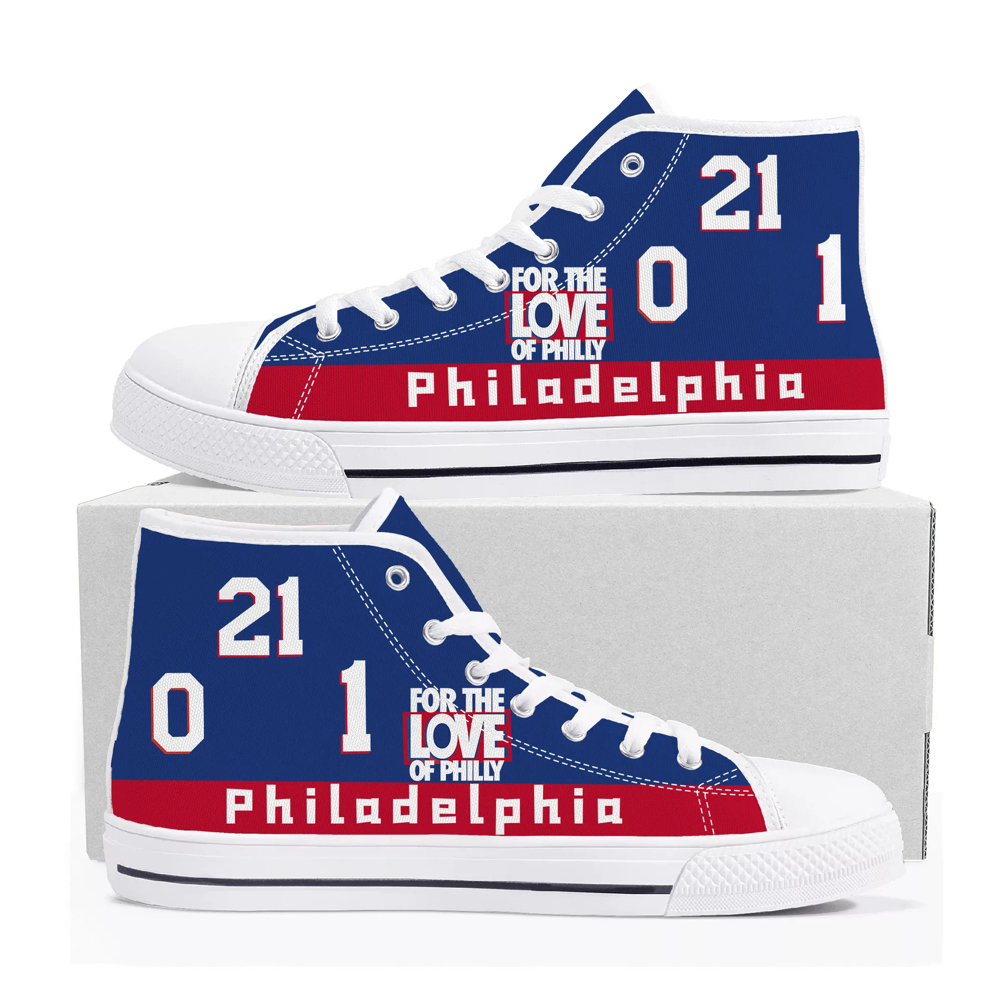 Philadelphia Number 21 1 0 For the Love of Philly High Top Sneakers Mens Womens Teenager Canvas Sneaker Casual Custom Made Shoes