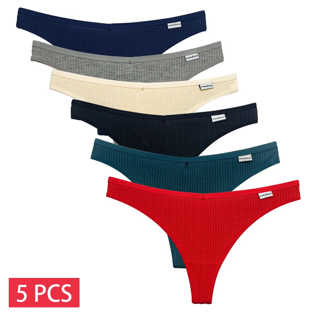 5 Pcs/set Women's Cotton Thongs Comfortable G-string Female Low-Rise T-Back Underwear Bikini Underpants Panties