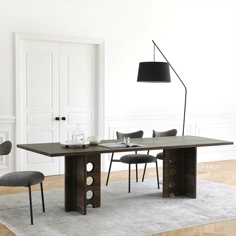 M Solid wood dining table Walnut color log living room dining table