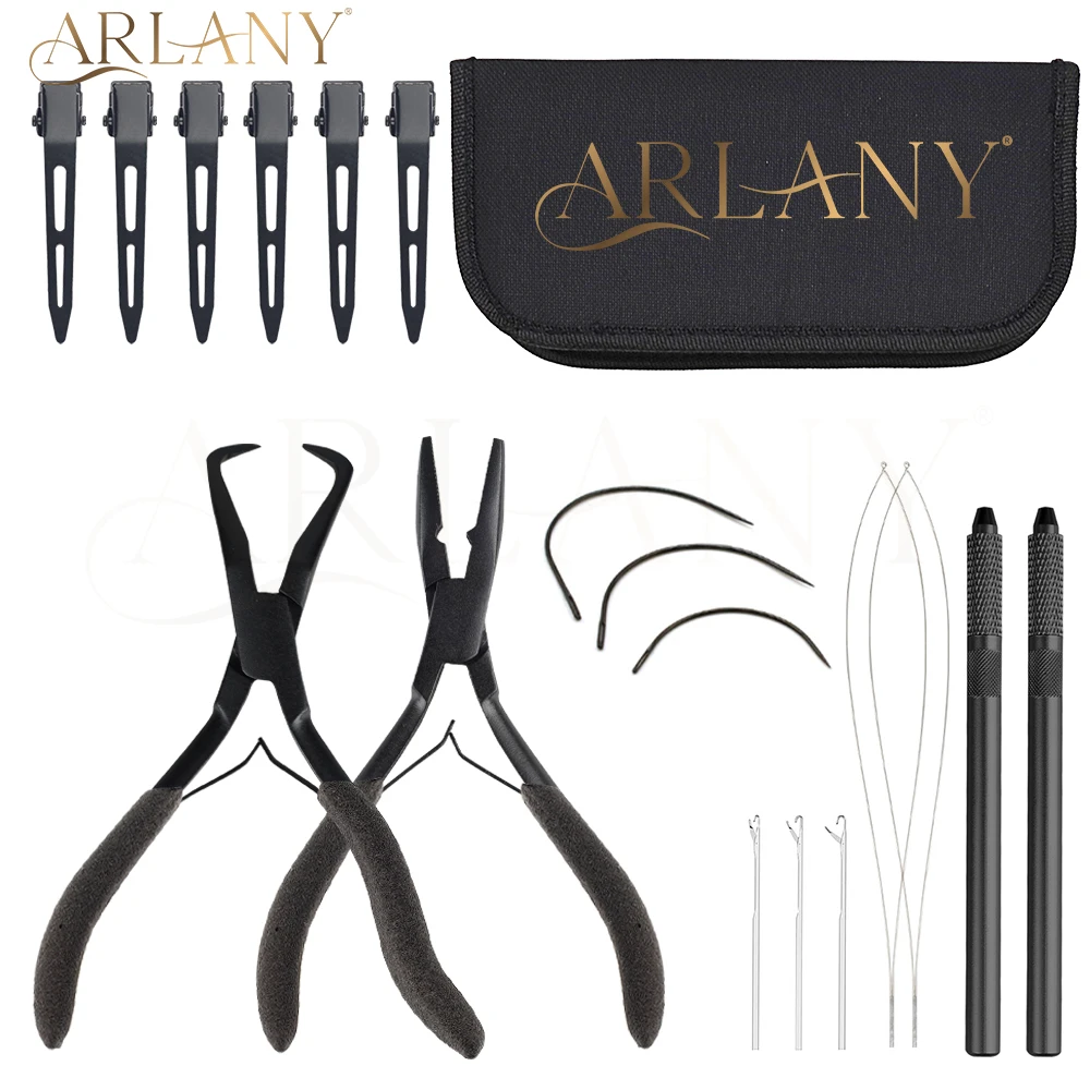 

ARLANY набор лопаток для наращивания волос для микробусинок, кольца, плоскогубцы с микролинзами, петля для волос, инструмент для шитья, наращивание, мишура для волос