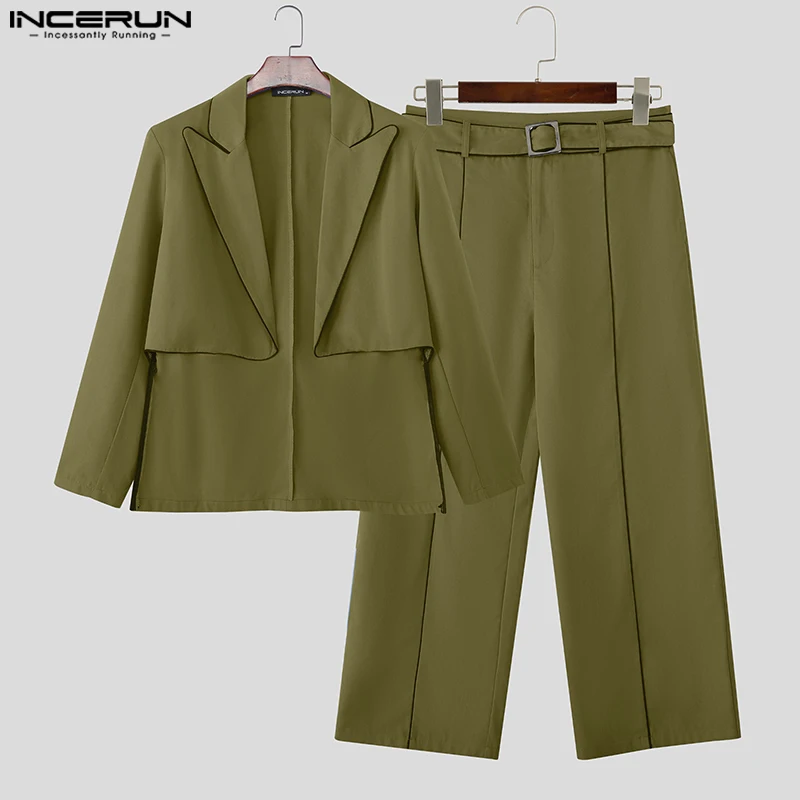 

INCERUN Men Sets Patchwork Long Sleeve Irregular Blazer & Pants Two Pieces Sets Streetwear 2025 Fashion Casual Men's Suits S-3XL