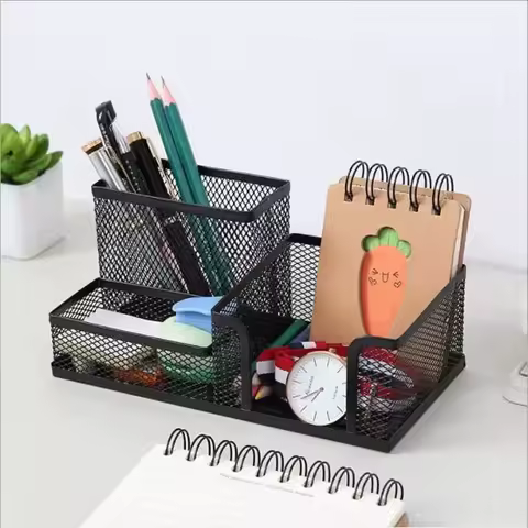 1pcs Desk Stationery Organizer Creative Metal Pen Holder, 3 Grid Pencil File Storage Rack Box Office Desktop Storage Accessories