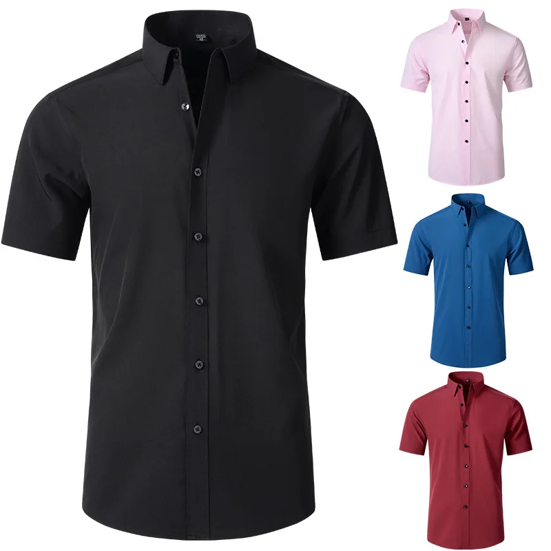 Purple Short Sleeve Shirts for Men Business Casual Solid Color Social Shirt Party Wedding Slim Fit Non Irong Dress Shirt Camisas