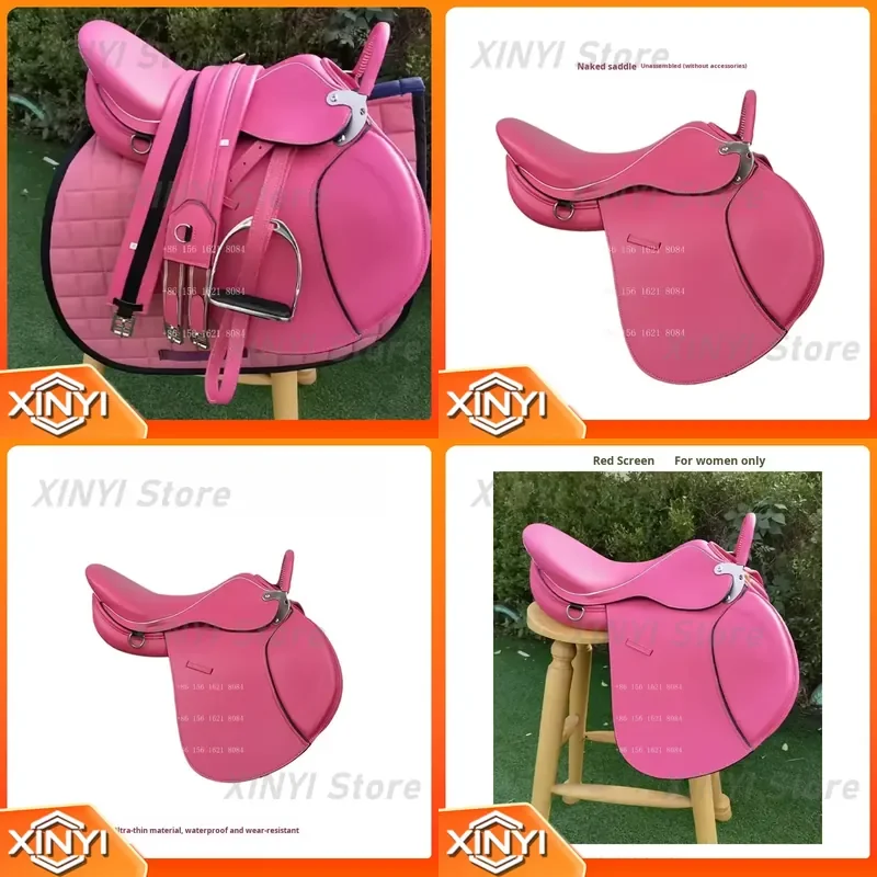 Pink Microfiber Obstacle Saddle 9-Piece Set for Women Equestrian Equipment for Horse Riding Training for Double Belly Support