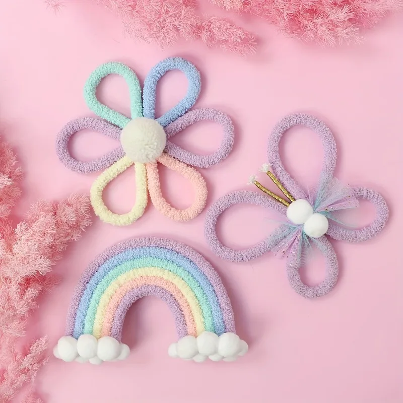 Bohemian Handwoven Rainbow Daisy Butterfly Wall Hanging Ornament Craft Accessory For Household Room Wall Decor Gift Supply