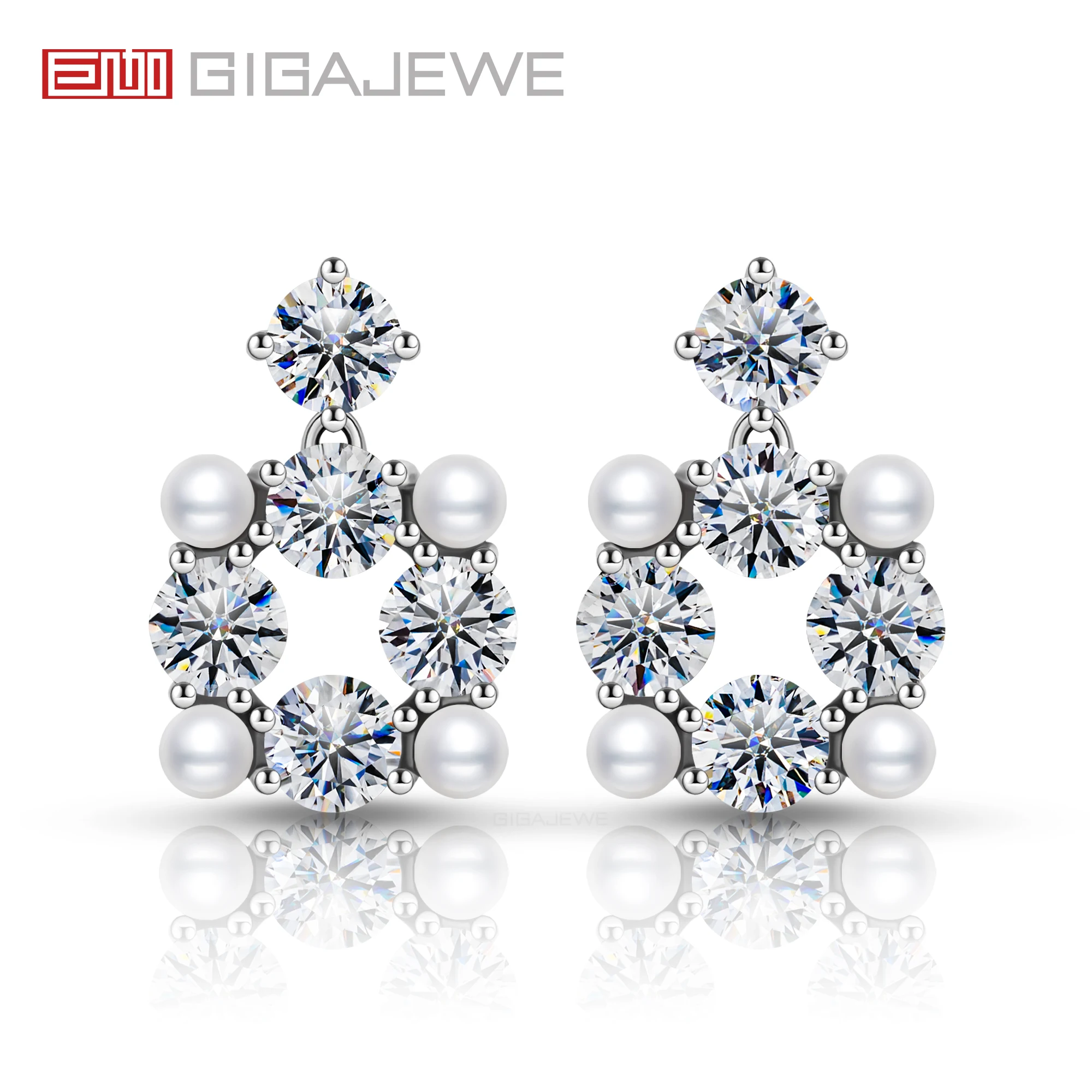 GIGAJEWE Moissanite Pearl Earrings White D NovaColor Fl-VVS1 S925 Silver 18K Gold Plated Diamond Test Passed Jewelry Wife Gift