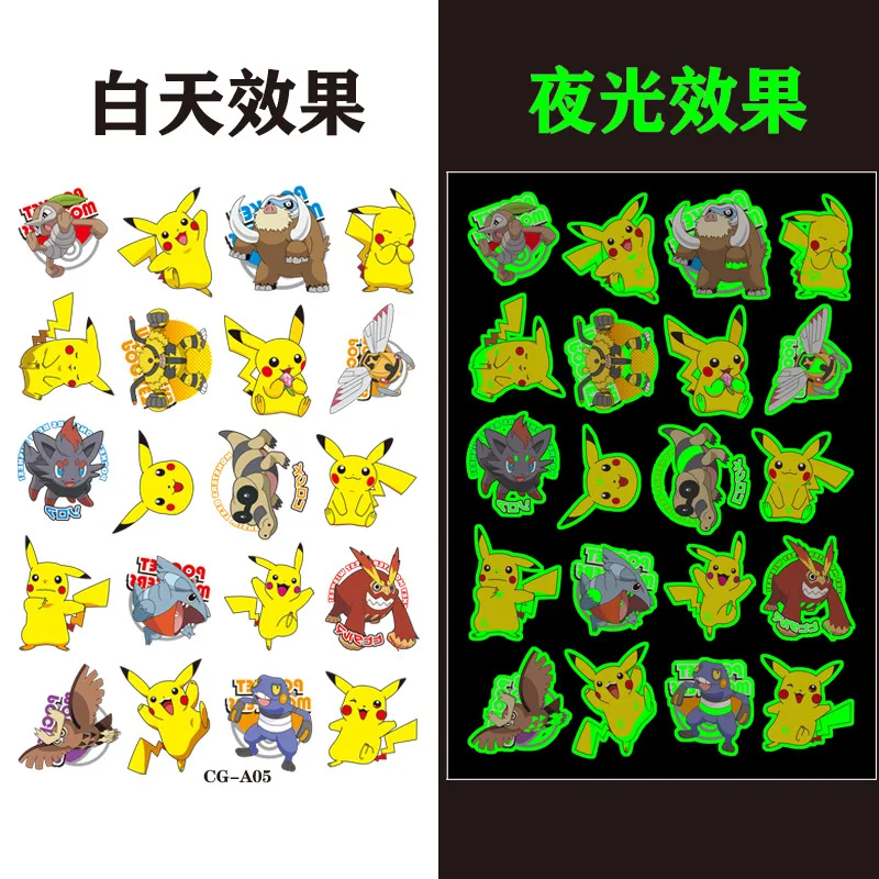 1Pcs Neue Leuchtende Pokemon Pikachu Nette Tattoo Aufkleber Arm Gesicht Glowing Körper Kunst Temporäre Tattoo Party Aufkleber Geschenk