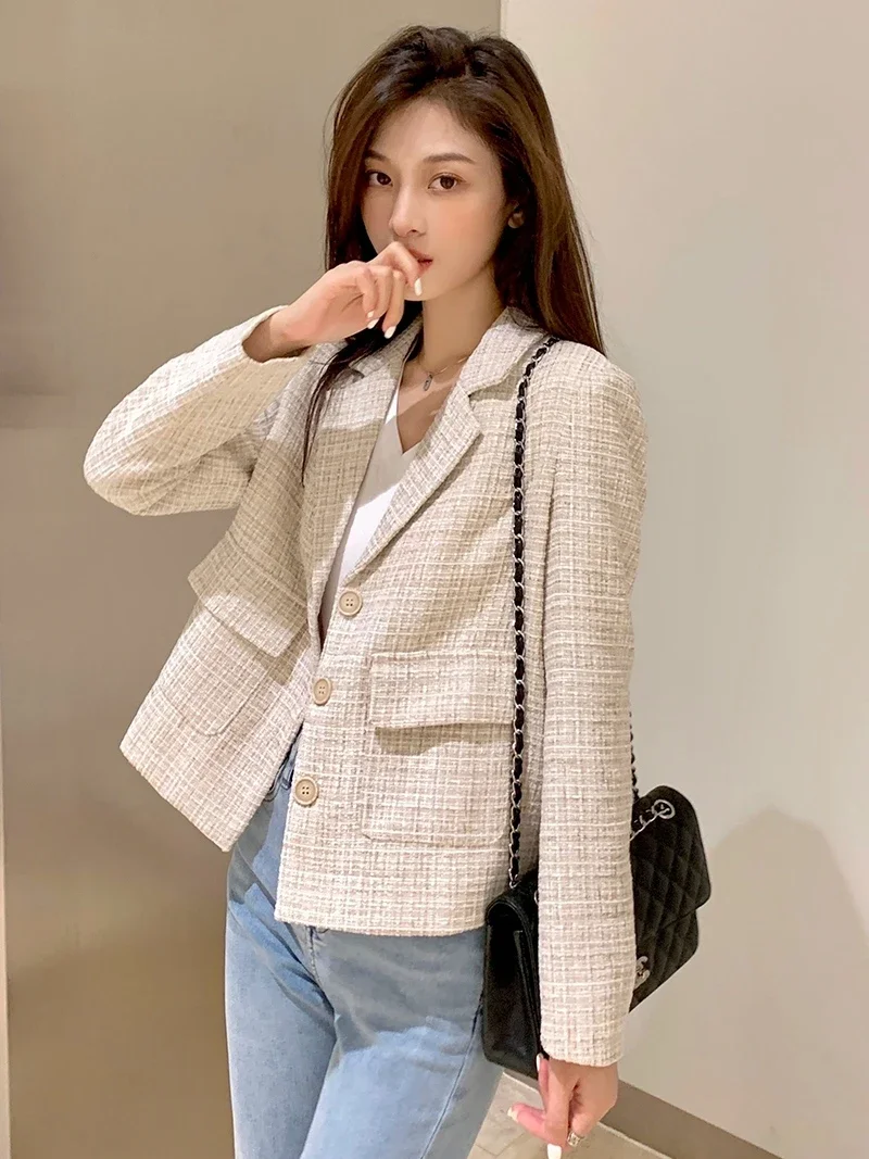 

UNXX 2024 Spring Autumn New French Chic Vintage-inspired Jacket for Women Female Lady, Sophisticated Short Petite Relaxed Blazer