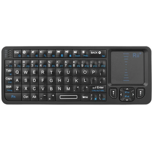 Mini teclado Bluetooth Rii K06, teclado inalámbrico retroiluminado de 2,4 GHz con panel táctil de aprendizaje IR Android TV Box, Mac, computadora portátil, Windows